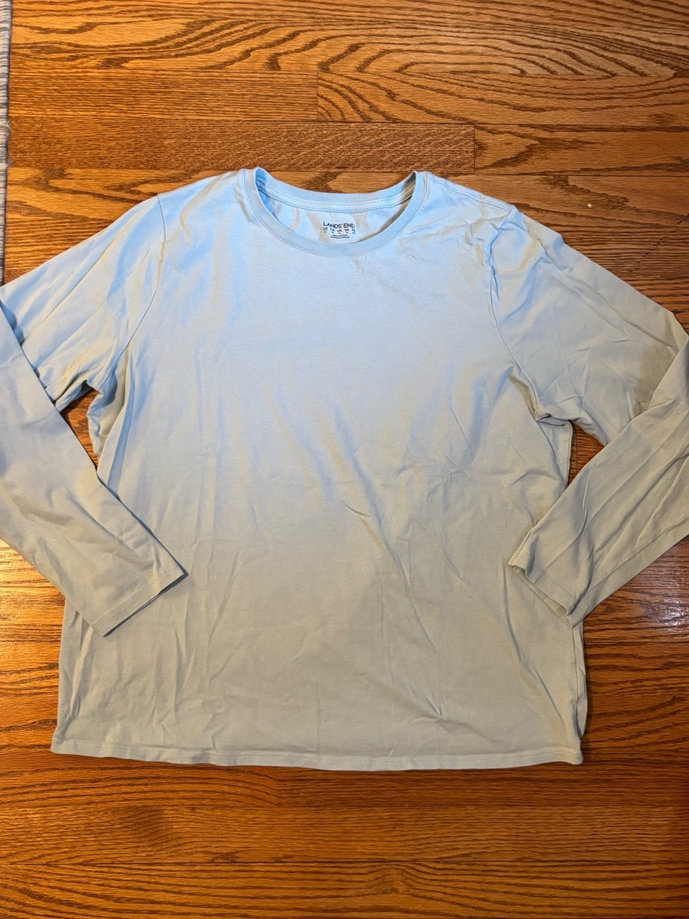 Lands' End Women's Long Sleeve Crewneck Tee Light Blue XL 100% Cotton